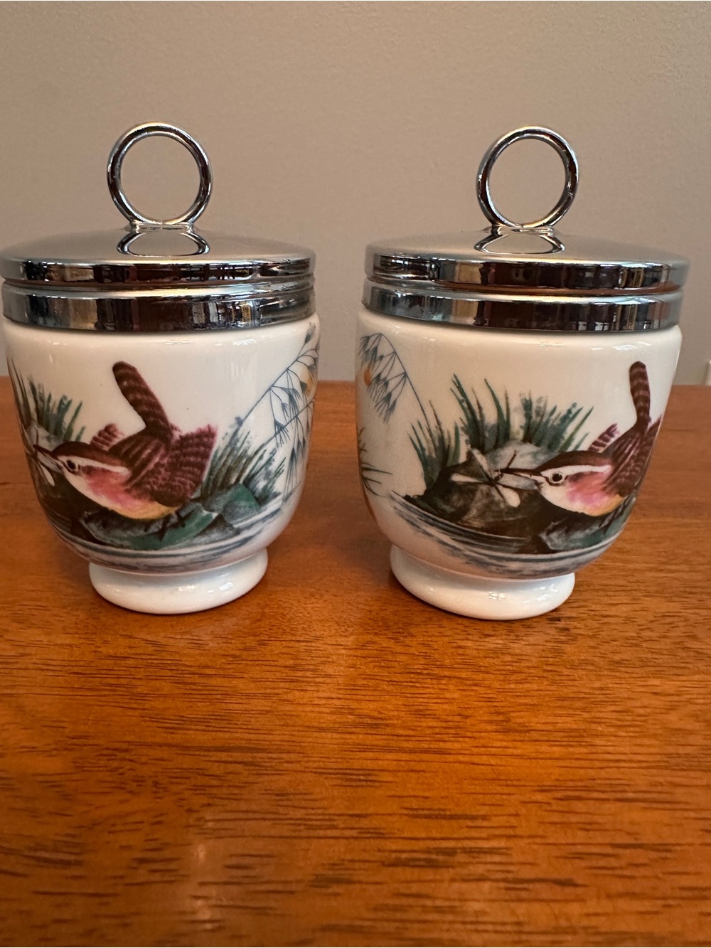 VTG Mid-Century Set of 2 Royal Worcester Bird Egg Coddlers Fine Porcelain